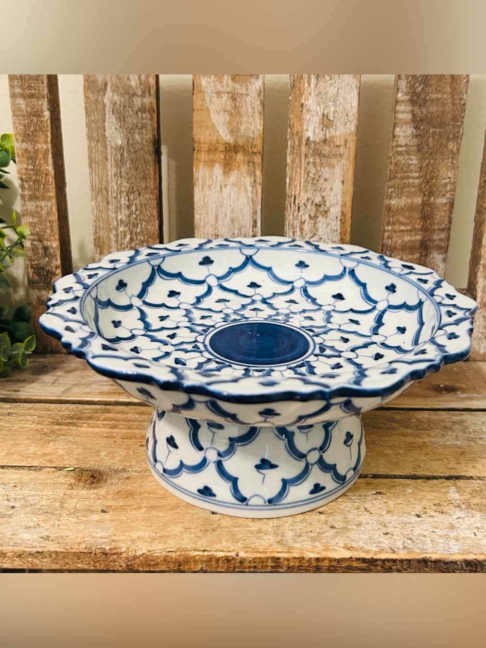 Vintage Thailand & Royal Porcelain Blue White Tazza Pedestal Center Piece